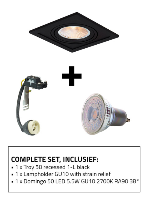Troy 50 built-in spotlight 1-l set 2700K black incl. lamp holder GU10 +GU10 light source