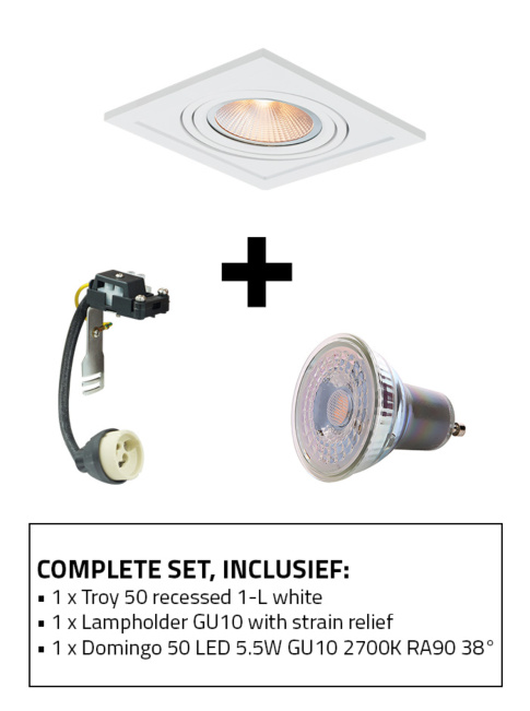 Troy 50 built-in spotlight 1-l set 2700K white including lamp holder and GU10 light source