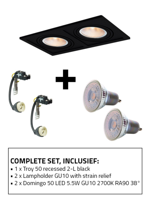 Troy 50 recessed spot 2-l set 2700K black incl. lamp holder GU10 +GU10 light source