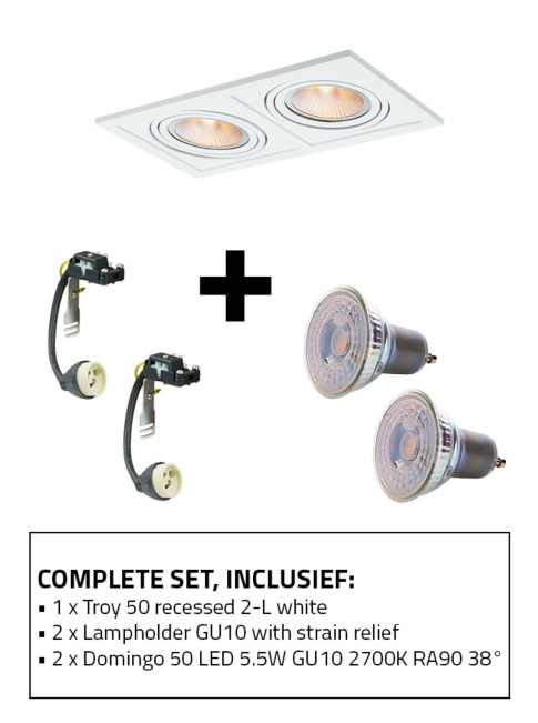 Troy 50 recessed spot 2-l set 2700K white including GU10 lamp holder and GU10 light source