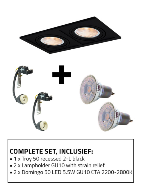 Troy 50 recessed spot 2-l set CTA black including GU10 lamp holder and GU10 light source