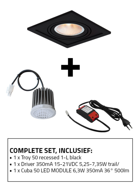 Troy 50 built-in spotlight 1-l set 2700K black incl. Cuba 50 LED module + driver