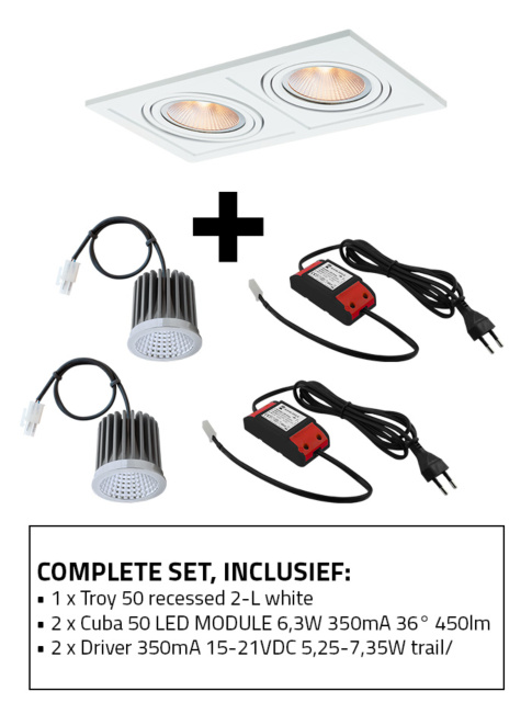 Troy 50 inbouwspot 2-l set CTA wit incl. Cuba 50 LED module en driver
