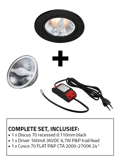 Discus 70 inbouwspot set CTA zwart incl. Cusco 70 lichtbron en driver