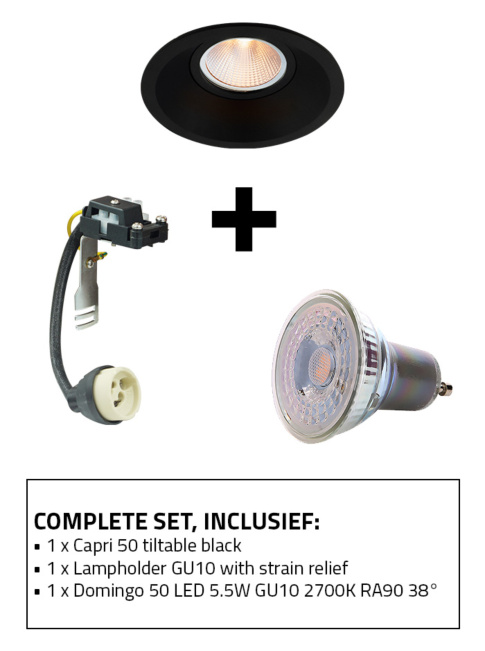 Capri 50 recessed spot set 2700K black including lamp holder and GU10 light source