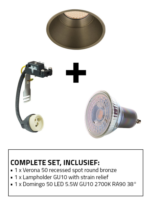VERONA 50 inbouwspot SET 2700K brons incl. lamphouder GU10 en GU10 lichtbron