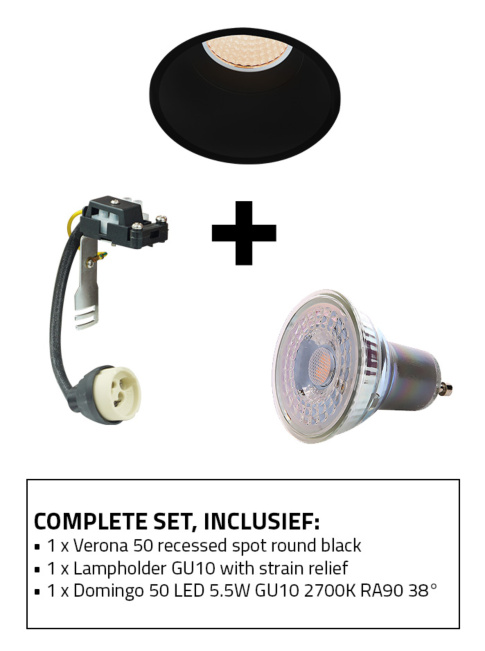 VERONA 50 inbouwspot SET 2700K zwart incl. lamphouder GU10 en GU10 lichtbron