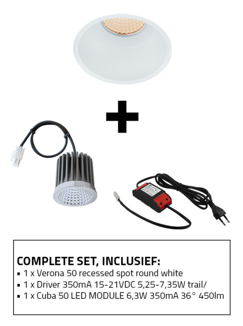VERONA 50 inbouwspot SET CTA wit incl. CUBA 50 LED module en driver