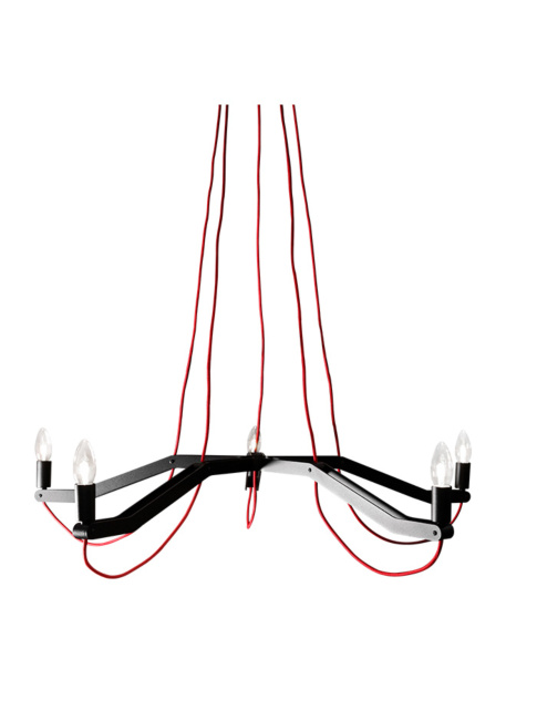 Hala Amoure hanging lamp 5-L E14 black+red fabric cord designed by Peter Kos