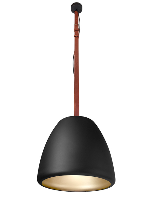 Clooney belt hanglamp zwart/goud+1,5m leren riem ontworpen door Peter Kos
