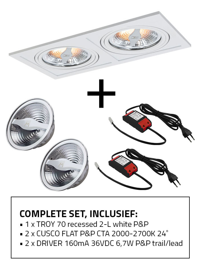 TROY 70 inbouwspot 2-L wit SET inclusief CTA lichtbron en driver. Oud model - Inbouwspots