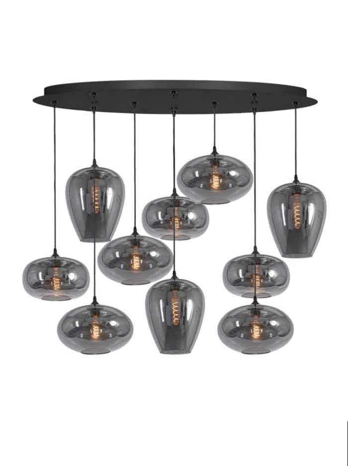 Moreno hanglamp ovaal 10-lichts E27 smoke