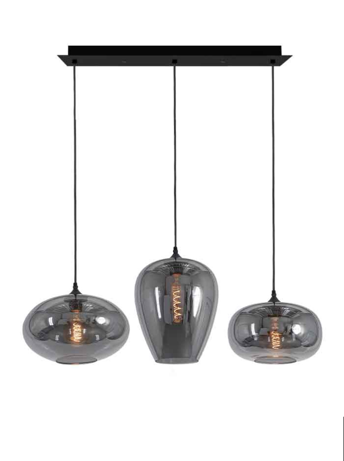 Moreno rectangular hanging lamp 3-light E27 smoke