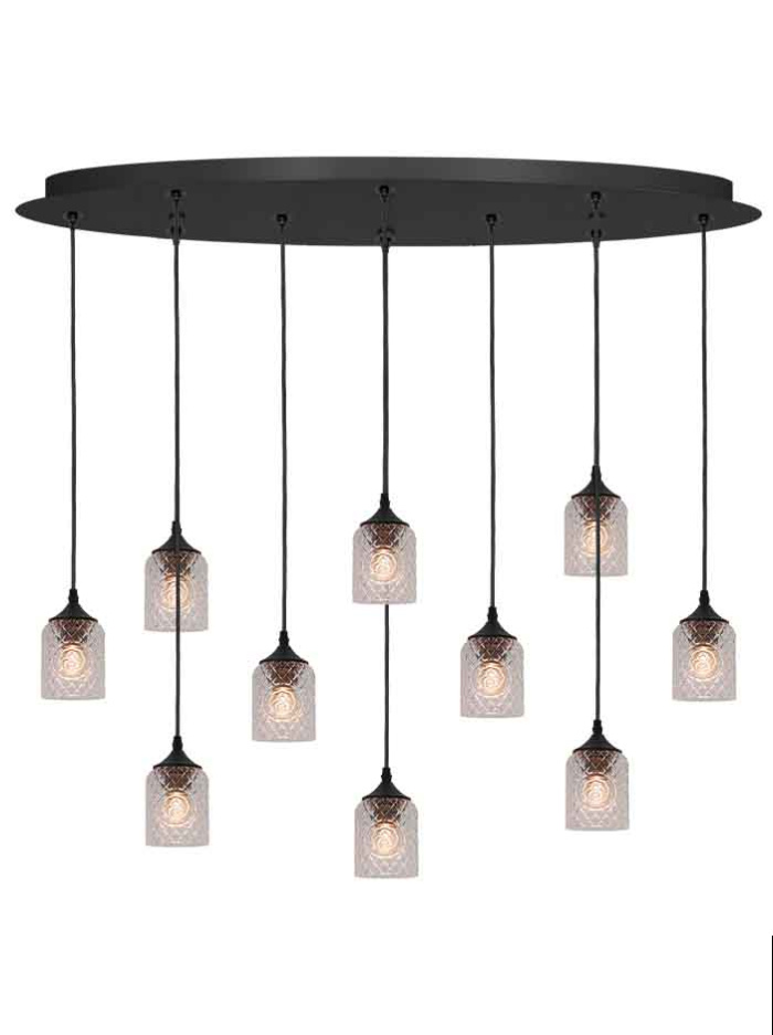 Johnnie oval hanging lamp, 10-light, clear