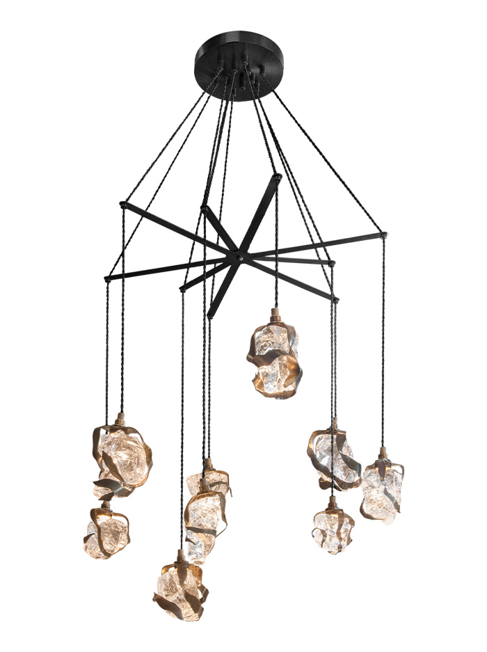 Glass jewel pendant light with spreader 9-light bronze