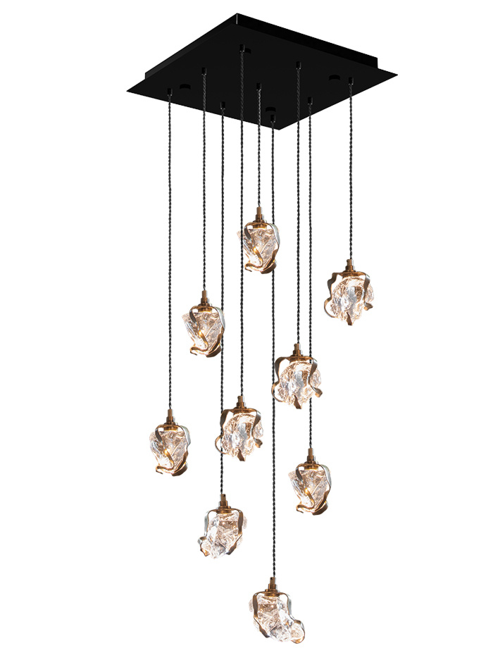GLASS JEWEL hanglamp vierkant 9-lichts brons - Hanglampen