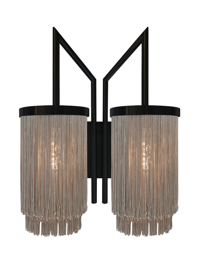 Fringes 2-light black wall lamp designed by Patrick Russ