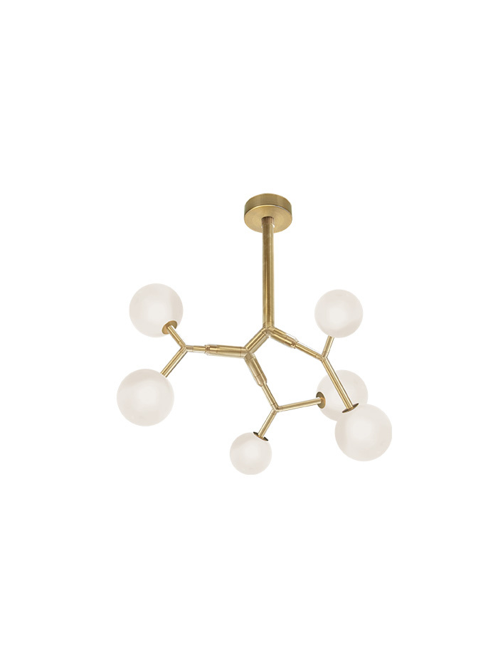 LIGHTNING chandelier S 6-L brass opal glass designed by Patrick Russ