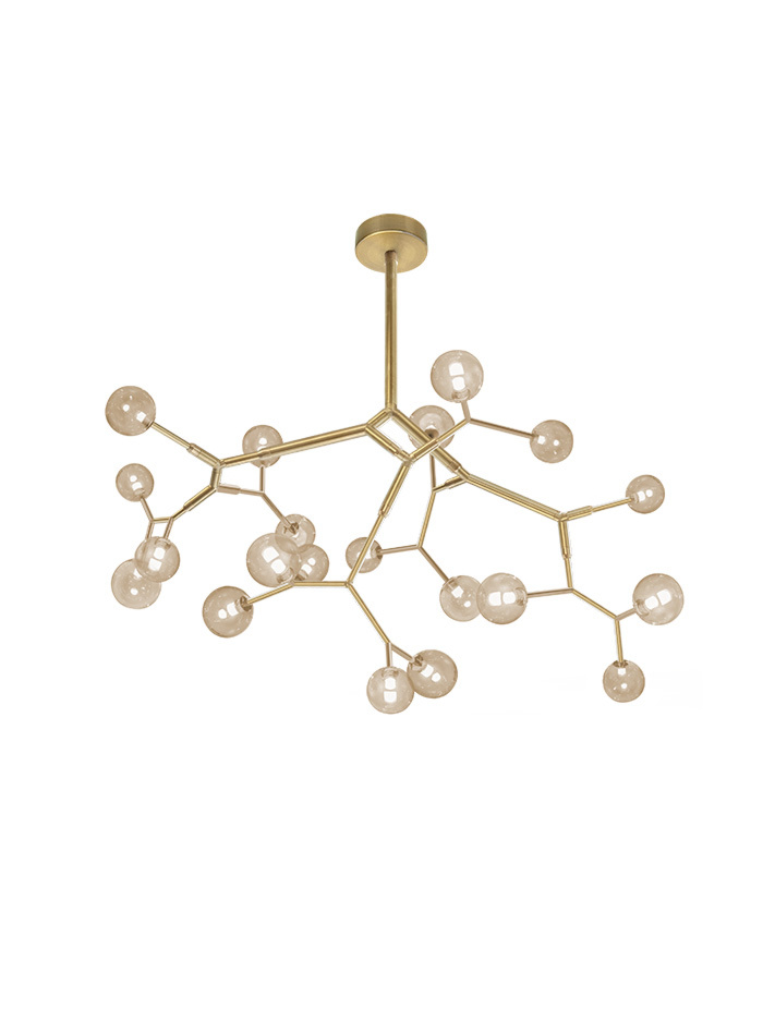 Lightning chandelier m 20-l brass amber glass designed by Patrick Russ