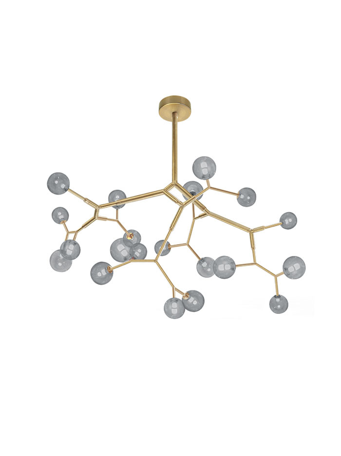 Lightning chandelier m 20-l brass, smoke glass designed by Patrick Russ