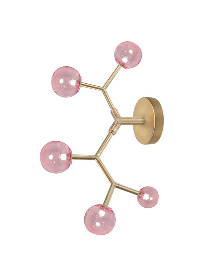 Lightning wall lamp 5-light brass, rose glass designed by Patrick Russ - Wandlampen