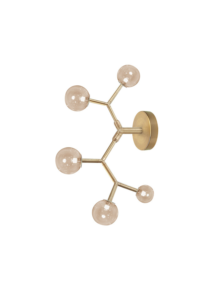 Lightning wall lamp 5-light brass, amber glass designed by Patrick Russ