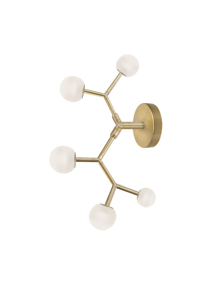 Lightning wall lamp 5-light brass, opal glass designed by Patrick Russ
