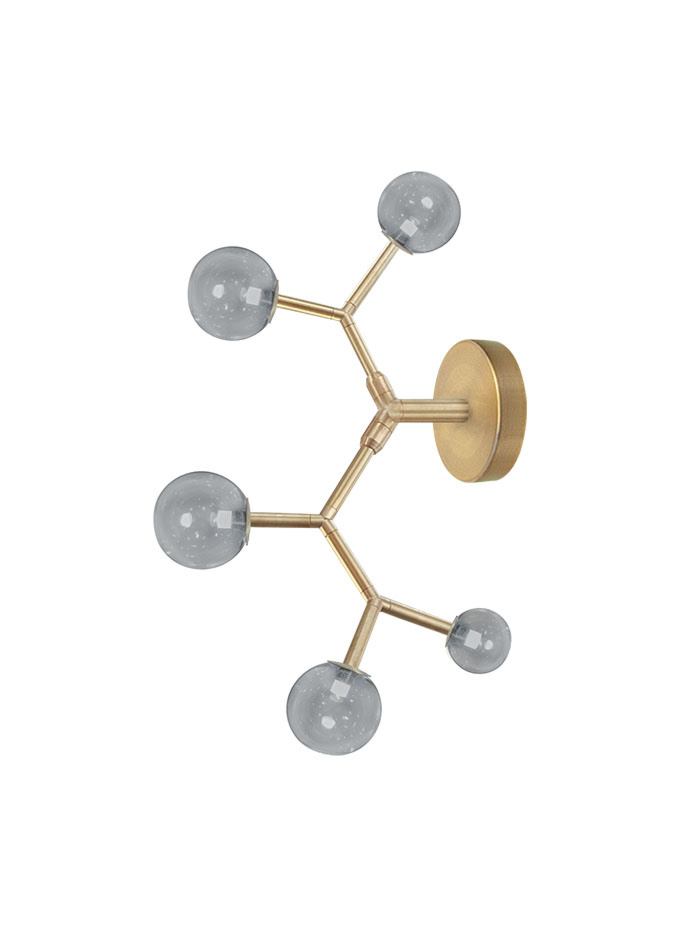 Lightning wall lamp 5-light brass, smoke glass designed by Patrick Russ
