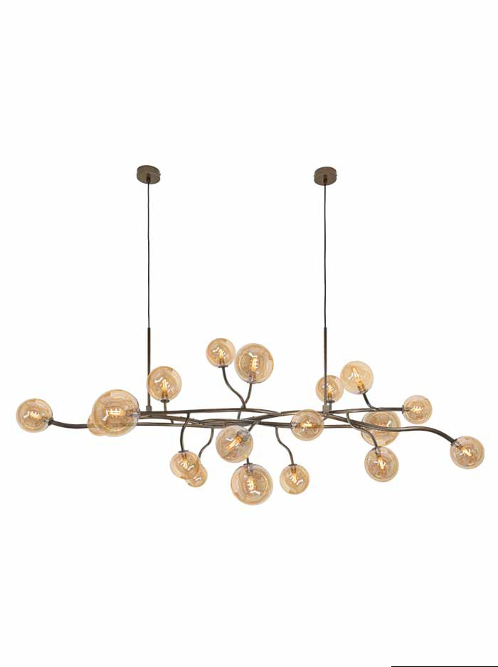 Vernazza chandelier G9 18-light sanded brass with amber glass