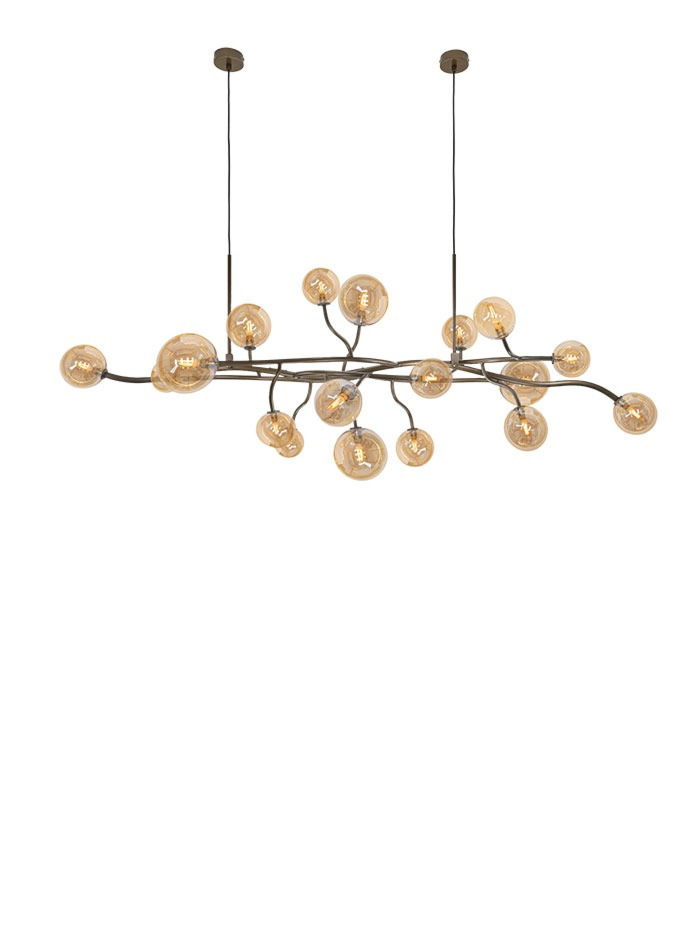 Vernazza kroonluchter G9  18-lichts geschuurd messing met amber glas