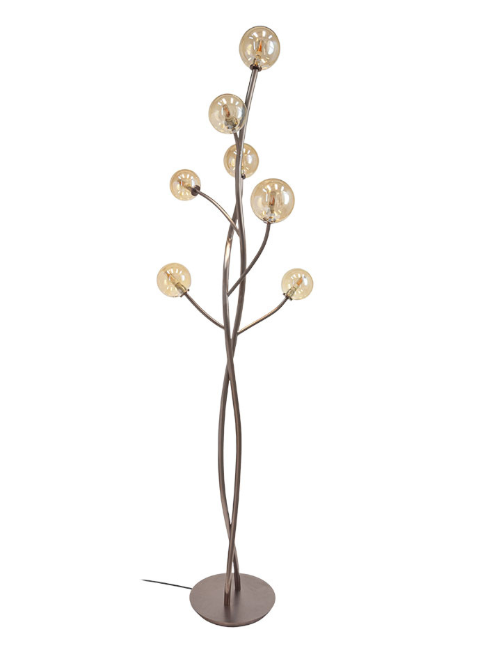 Vernazza vloerlamp G9  7-lichts geschuurd messing met amber glas