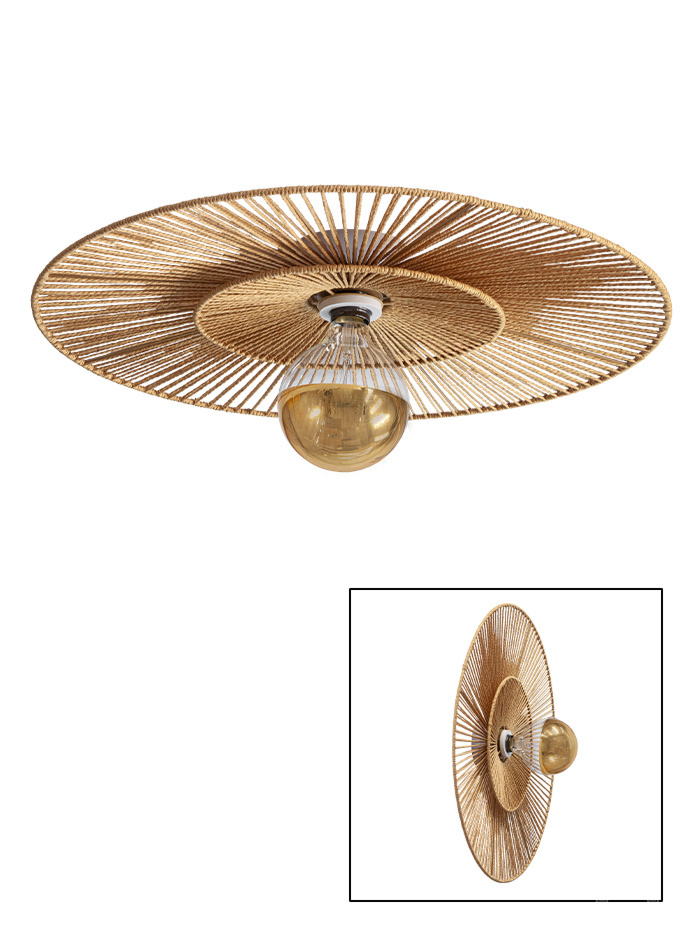 CAPPELLO CEILING/WALL LAMP d:60cm E27 white with natural shade - Wandlampen