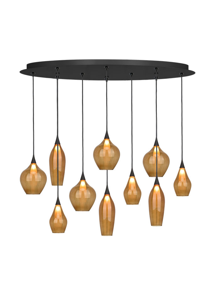 Ionia hanging lamp oval 10-light G9 black 1200 x 350mm