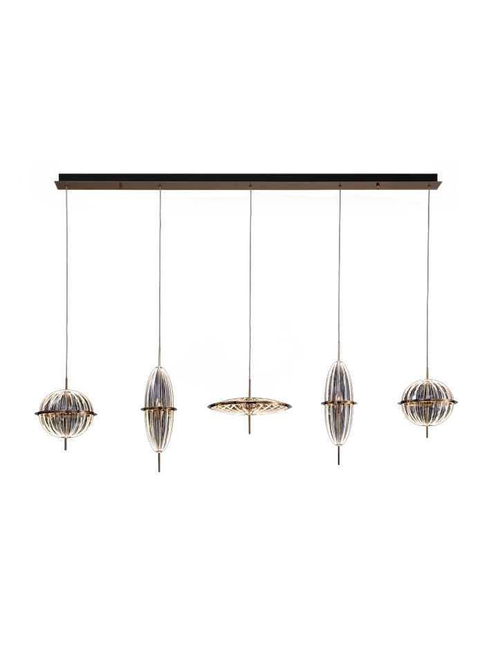 BURANO 5-light hanging lamp 52W 2700K gold L: 165cm dimmable - Hanglampen