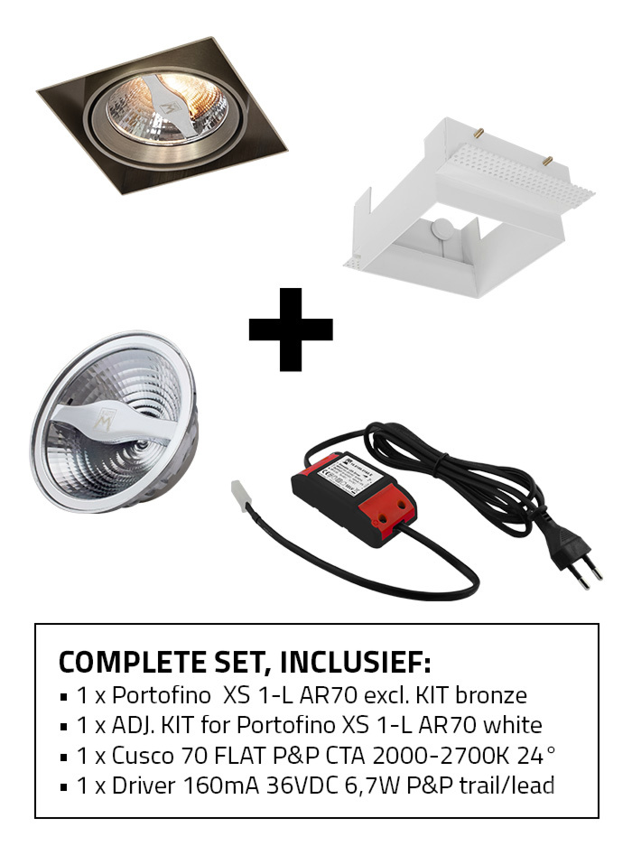 Portofino 70 XS built-in spotlight 1-l set CTA bronze including kit, light source and driver