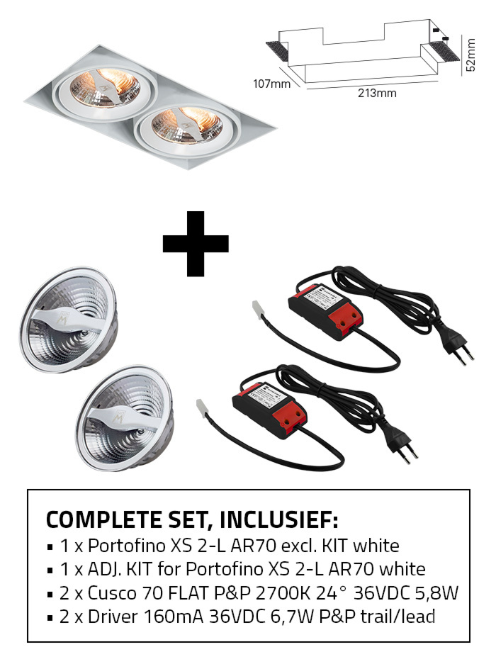 Portofino 70 XS recessed spot 2-l set 2700K white including kit, light source and driver