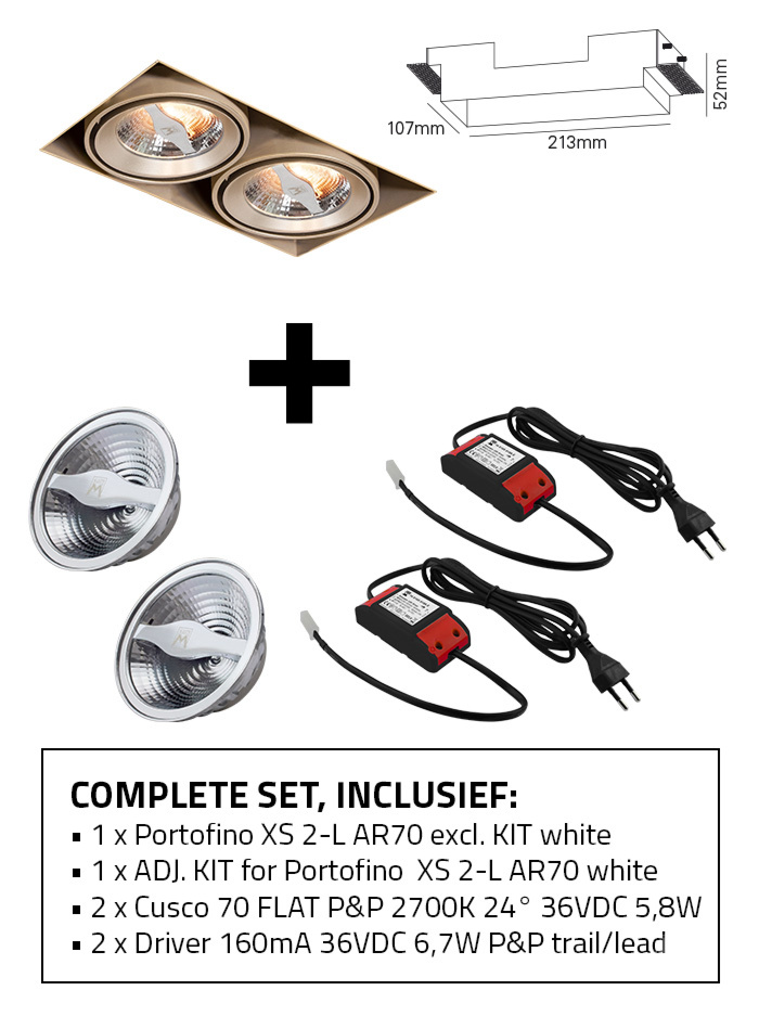 Portofino 70 XS recessed spot 2-l set 2700K champagne including kit, light source+driver