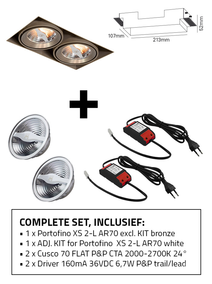 Portofino 70 XS recessed spot 2-l set CTA bronze including kit, light source and driver