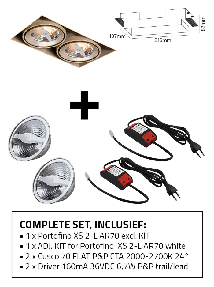 Portofino 70 XS recessed spot 2-l set CTA champagne incl. kit, light source +driver