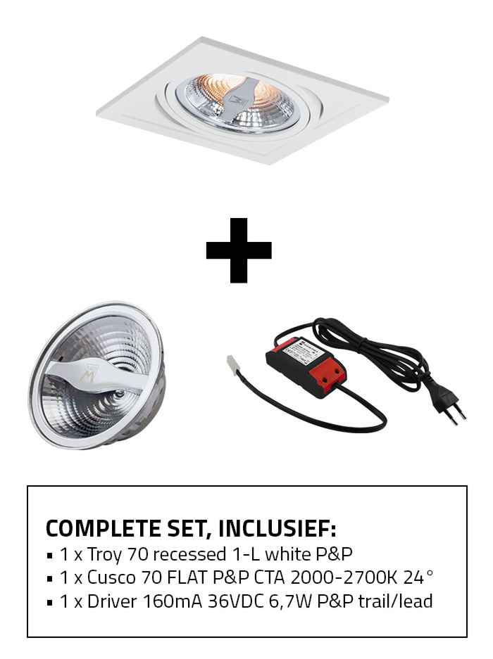 Troy 70 inbouwspot 1-l set CTA wit incl. Cusco 70 lichtbron en driver