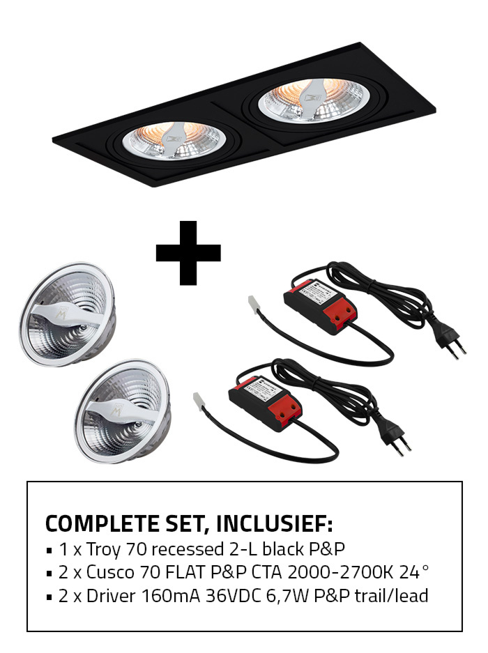 Troy 70 inbouwspot 2-l set CTA zwart incl. Cusco 70 lichtbron en driver