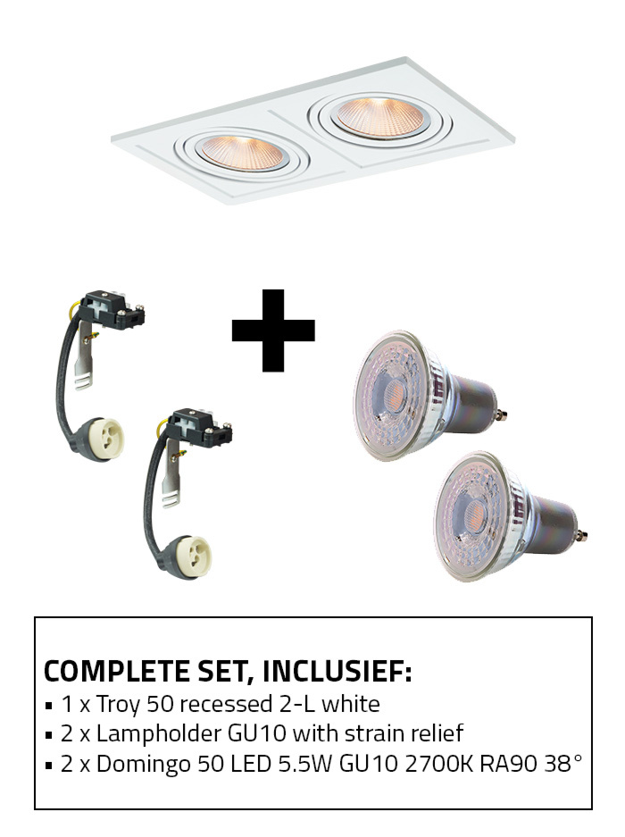 Troy 50 recessed spot 2-l set 2700K white including GU10 lamp holder and GU10 light source