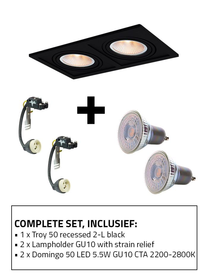 Troy 50 recessed spot 2-l set CTA black including GU10 lamp holder and GU10 light source