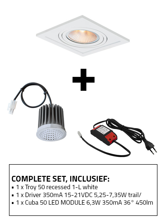 Troy 50 inbouwspot 1-l set CTA wit incl. Cuba 50 LED module en driver