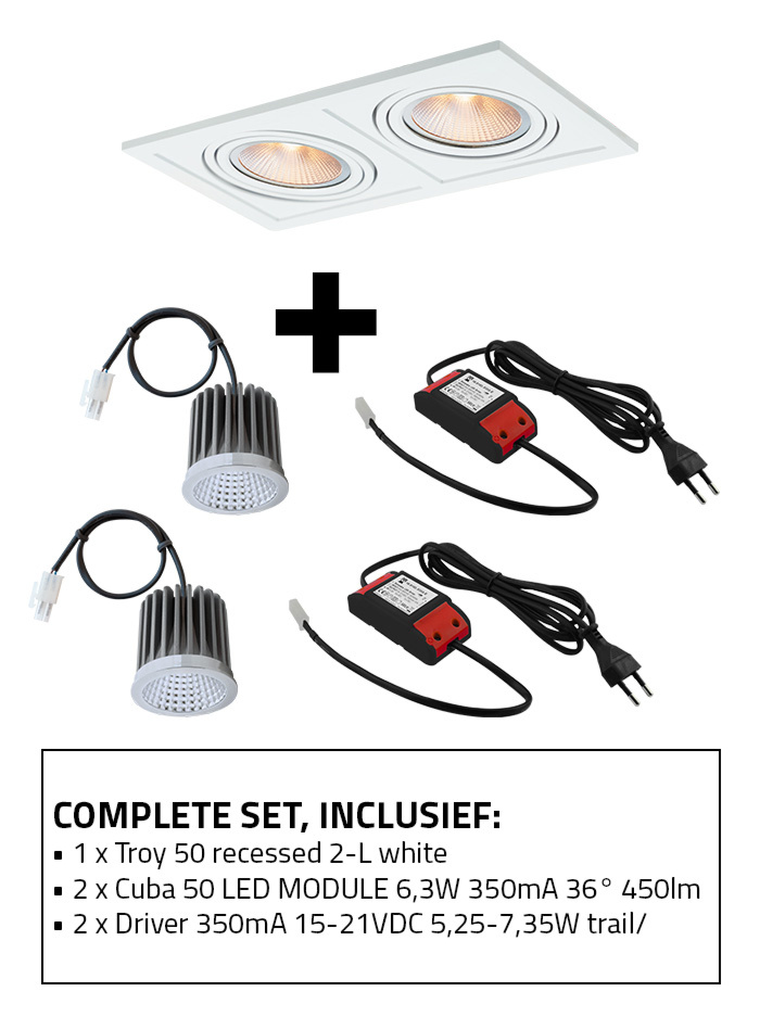 Troy 50 recessed spotlight 2-l set CTA white incl. Cuba 50 LED module and driver