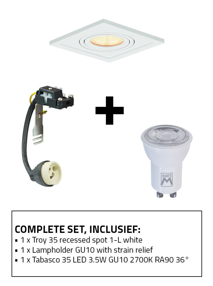 Troy 35 inbouwspot 1-l set 2700K wit incl. lamphouder GU10 en GU10 lichtbron