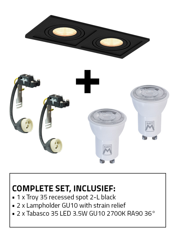 Troy 35 recessed spot 2-l set 2700K black including lamp holder GU10 and GU10 light source