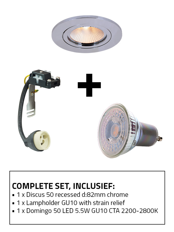 Discus 50 inbouwspot set CTA chrome incl. lamphouder GU10 en GU10 lichtbron