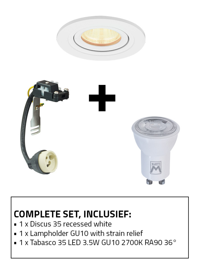 Discus 35 recessed spot set 2700K white including GU10 lamp holder and GU10 light source