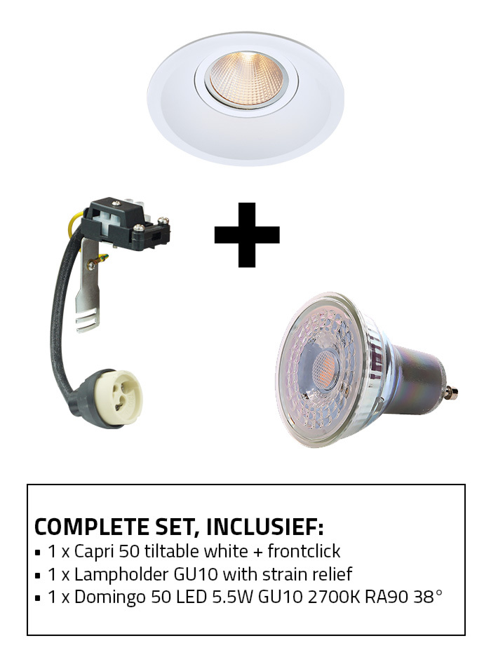 Capri 50 recessed spot set 2700K white including GU10 lamp holder and GU10 light source